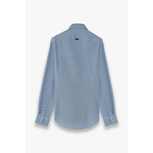 Camicia Uomo 2 Bottoni Button Down Slim Armaturato Stampato Blu\Bianco