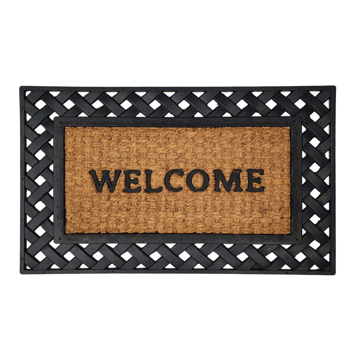 Paillasson en coco et caoutchouc avec inscription Welcome - Marron Brun
