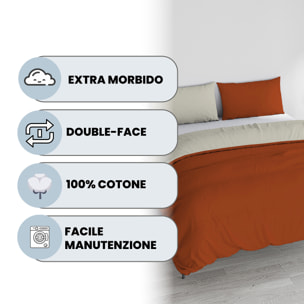 PARURE COPRIPIUMINO NATURAL COLOR, 100% Cotone, Made in Italy - TERRA/PANNA