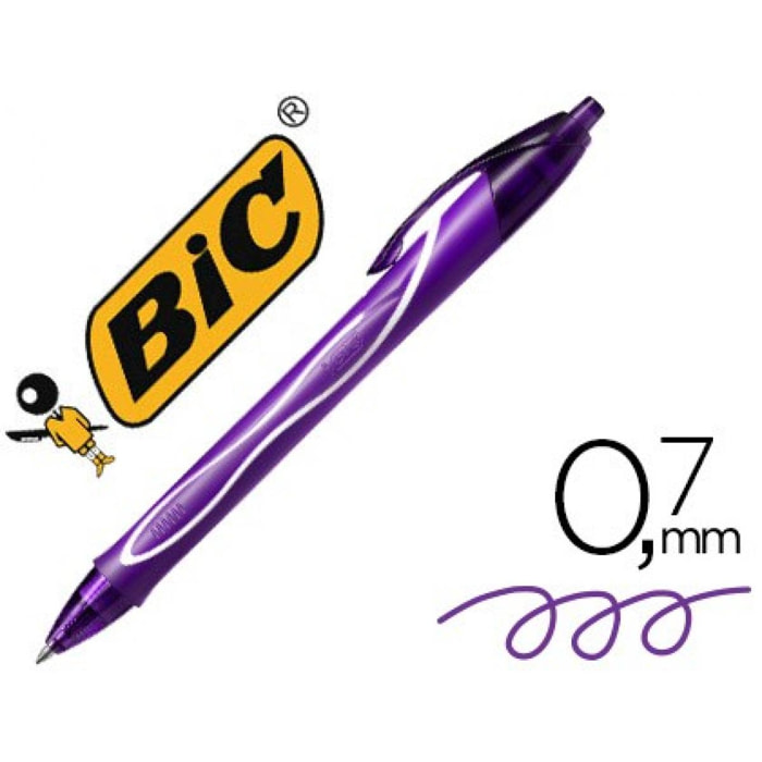 Boligrafo bic gelocity quick dry retractil tinta gel purpura punta de 0,7 mm (Pack de 12 uds.)