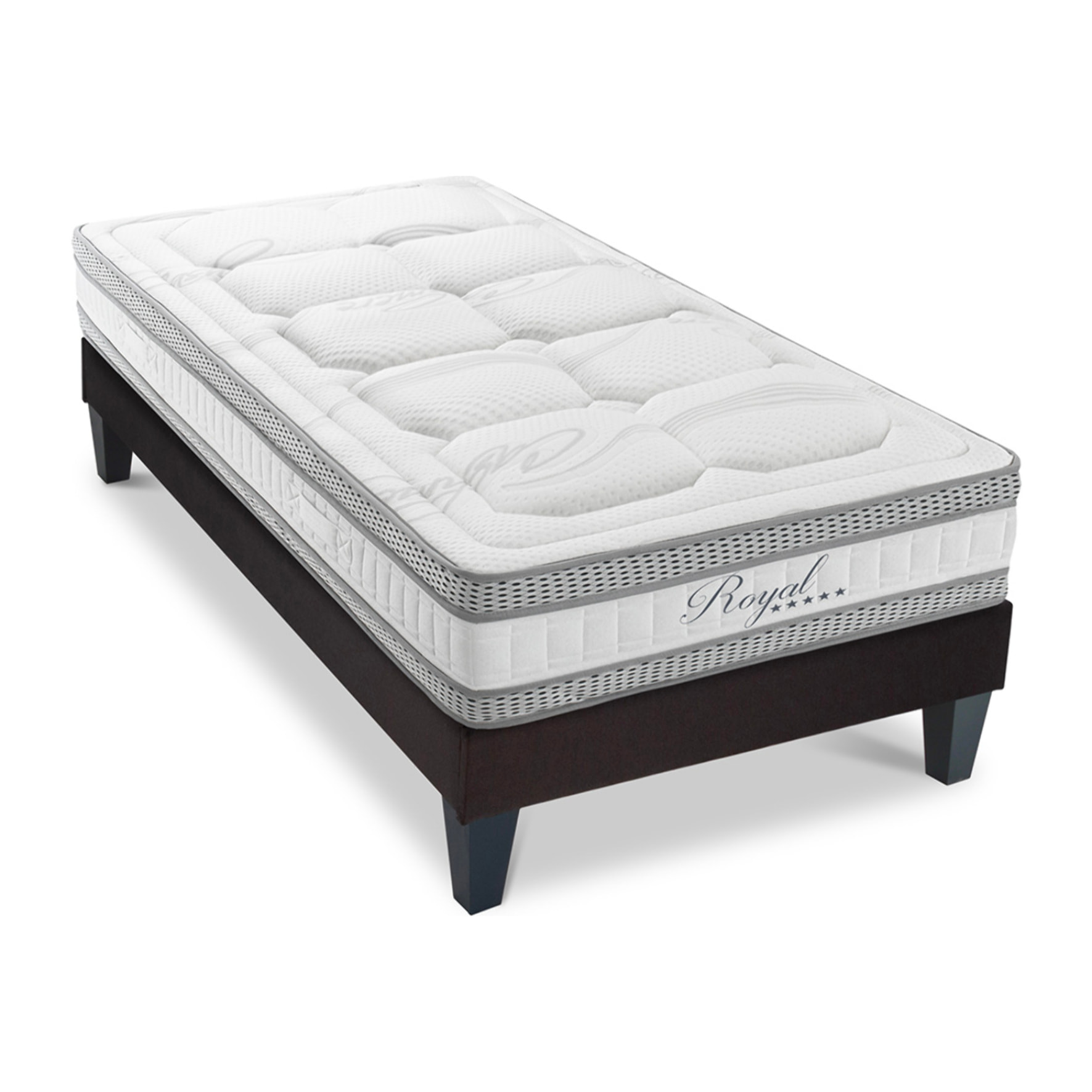 Ensemble Matelas Royal 5* & Sommier KIT15, 24 cm, Mémoire de Forme et Mousse Hypersoft, Technologie tri-Lattes, Soutien Mi-Ferme