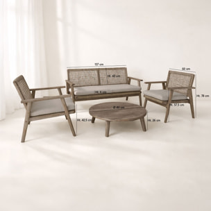 Salon de jardin 4 places en bois d'acacia et corde tressée beige EDEN