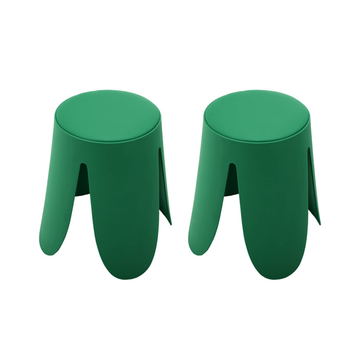 Set de 2 tabourets empilables. simili cuir vert. NIKI. Ø30 / 44 x H46cm
