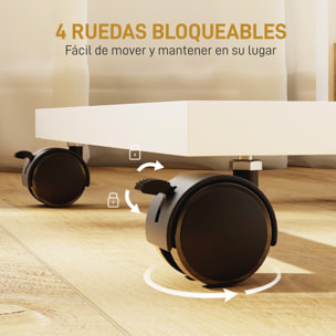 Mesa Auxiliar con Ruedas Mesa Auxiliar para Sofá en Forma de C con 2 Estantes Abiertos, Marco de Acero, para Salón, Dormitorio, 51x33x66 cm, Natural y Blanco