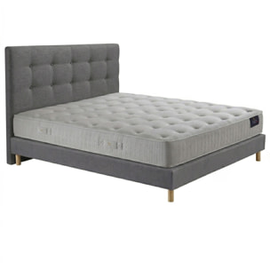 Ensemble HÉCATE + tête de lit capitonnée - Matelas ressorts ensachés et Mémoire de forme 26 cm - sommier et tête de lit gris