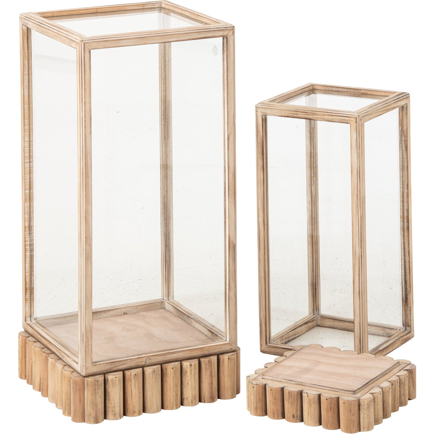 J-Line Set de 2 décorations vitrine rectangle - bois de sapin - beige