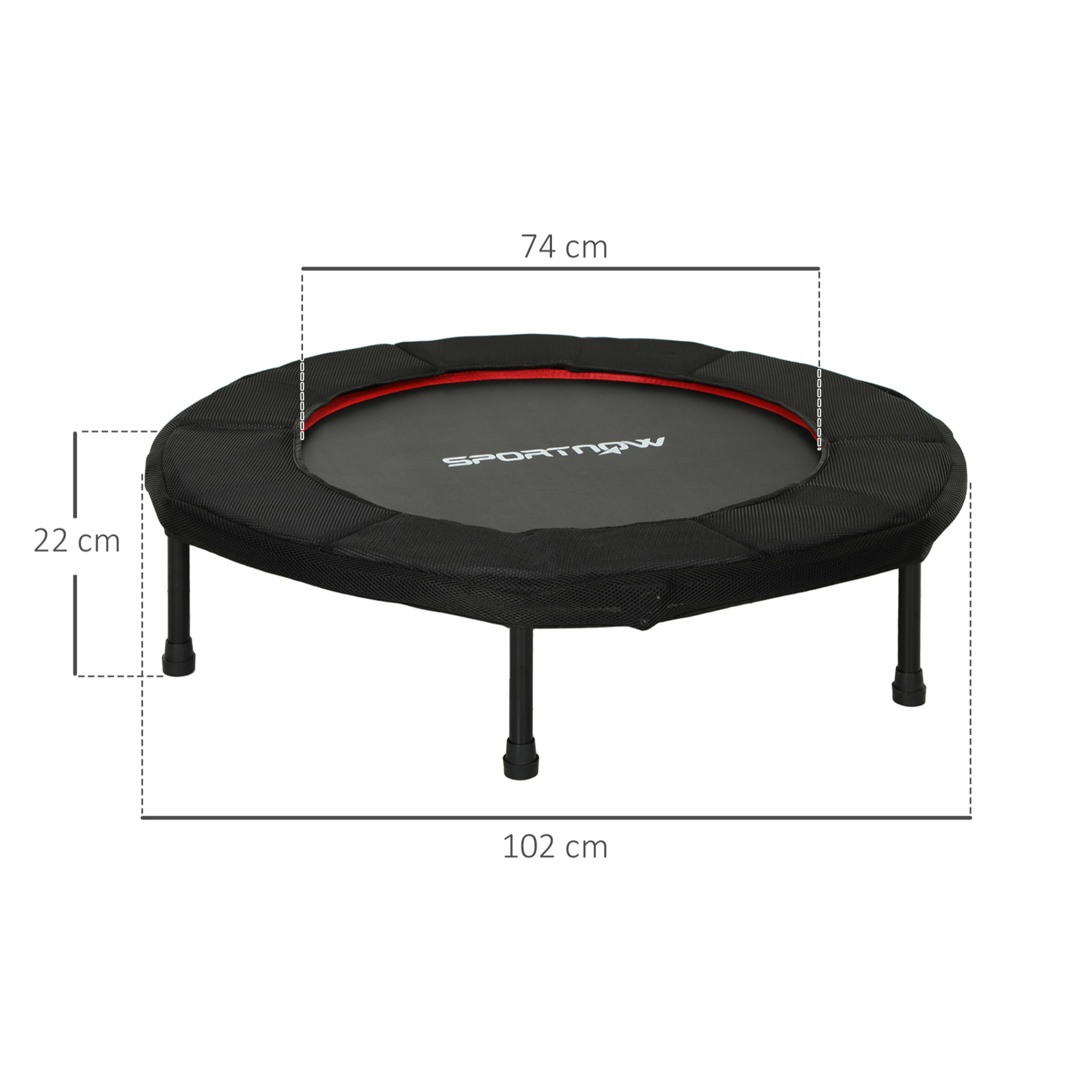 Trampolín de Fitness Plegable Ø102 cm Cama Elástica con Marco de Acero Antideslizantes Carga 100 kg para Entrenamiento Piernas Cuerpo en Hogar Oficina Gimnasio Rojo