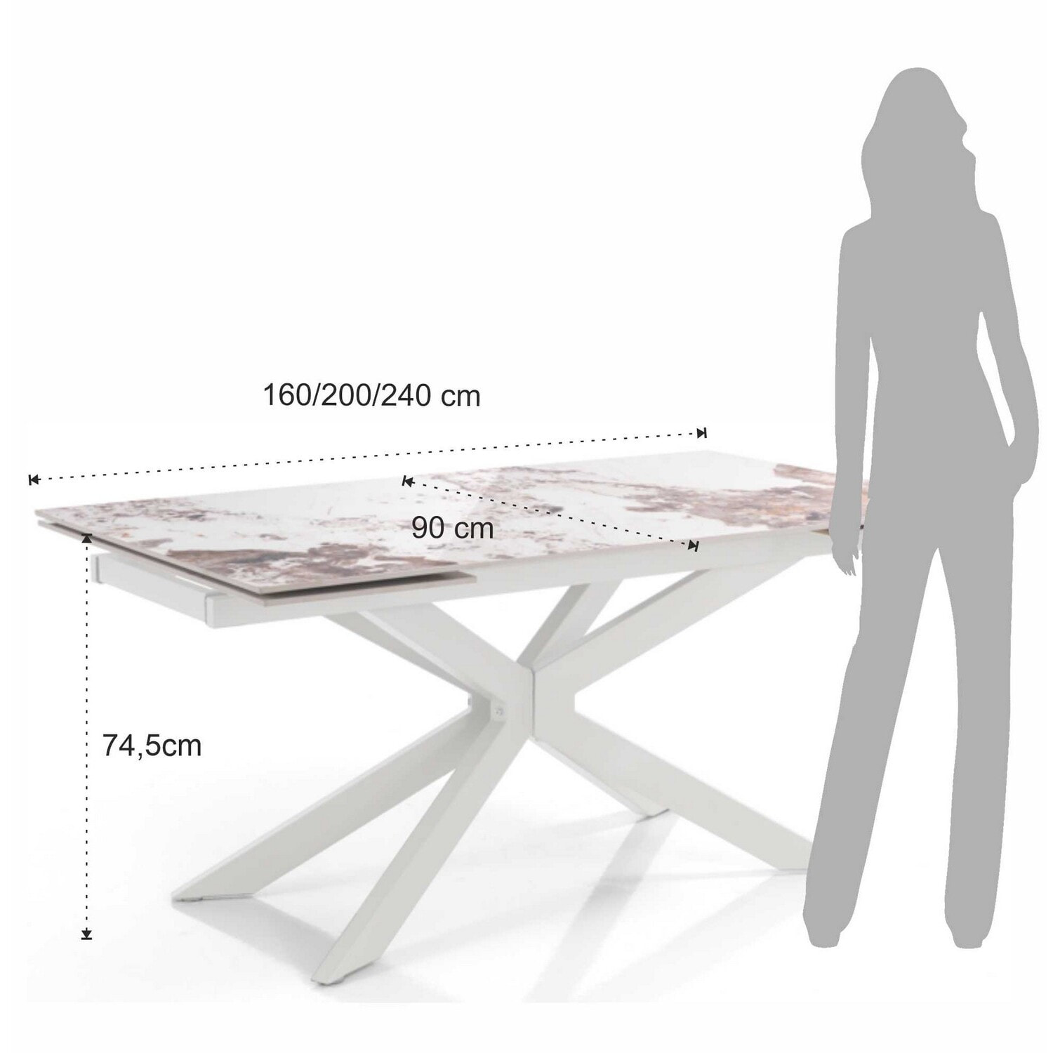 Tomasucci Table extensible MELVIN EVO 160 ONICE MARBLE - BLANC