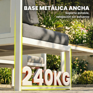 Conjunto de Muebles Jardín Exterior de 4 Piezas Sofá Exterior Seccional Forma de L con 3 Sofás de 2 Plazas Asiento de Textilene Mesa con Tablero Efecto Madera WPC Cojines Gris Claro y Blanco