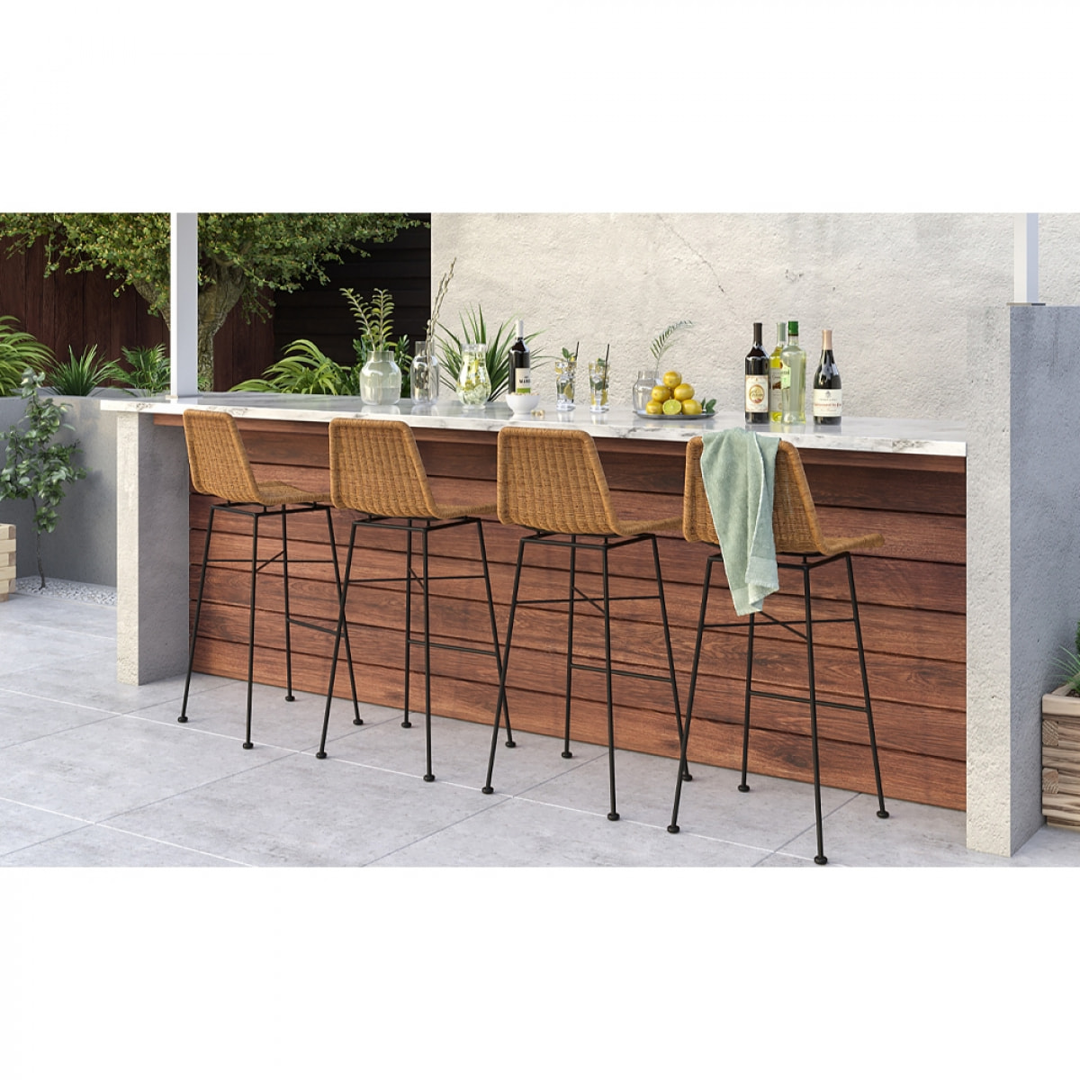 Lot de 2 chaises de bar 76 cm en résine tressée marron - Mandya