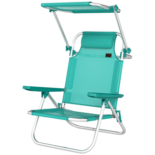 Chaise de plage pliable inclinable avec pare-soleil turquoise