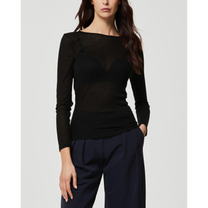 Maglia rib con scollo barchetta in modal cashmere a costine