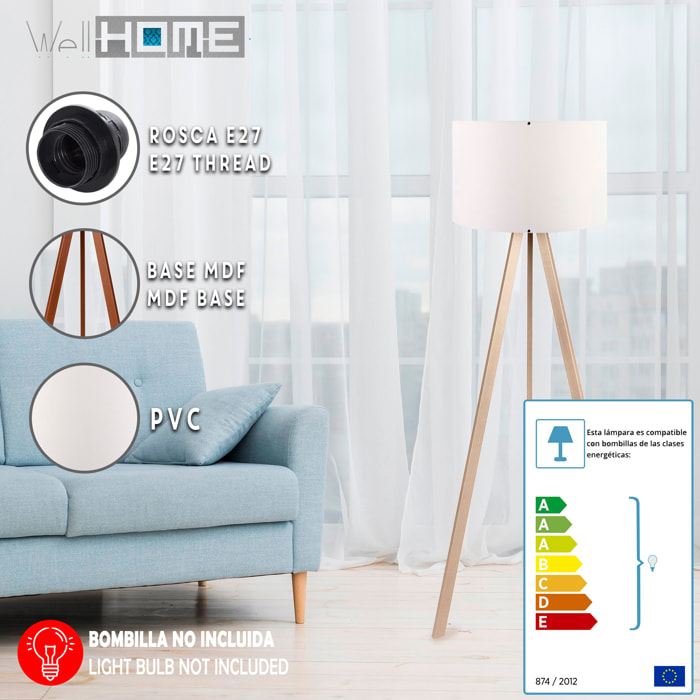 Lámpara de pie 115 cm. blanco/roble, tipo E 27_x000D_
Max 60 W (Bombilla Incandescente)_x000D_
Max 20 - 25 W (Bombilla de Bajo Consumo)_x000D_
Max 9 - 15 W (Bombilla LED)
