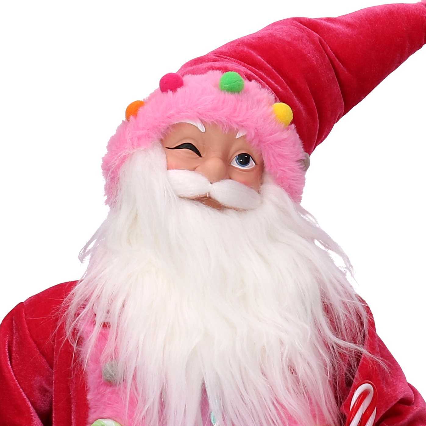 Babbo natale in tessuto con caramelle rosa cm23x13h45