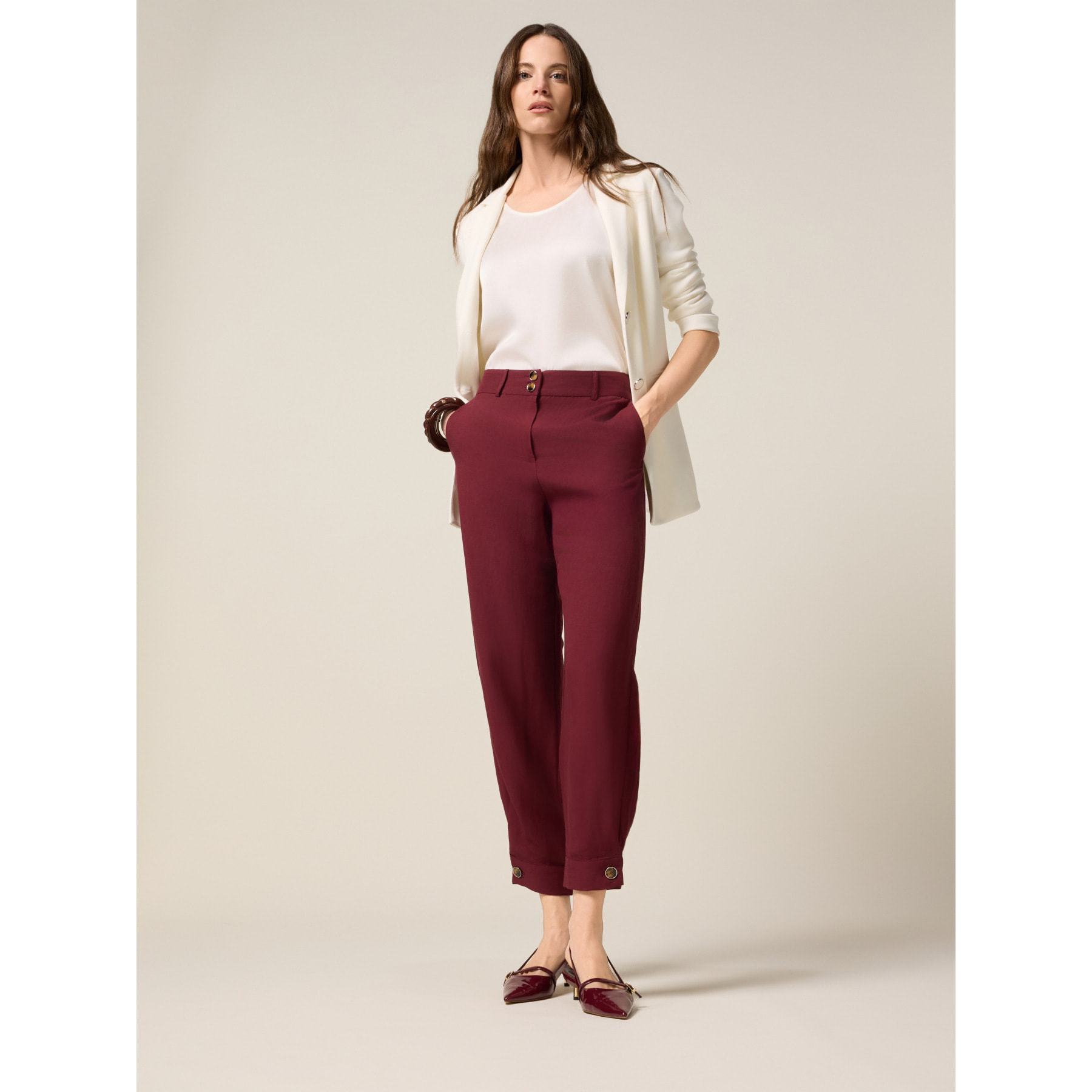 Oltre - Pantaloni baggy in lino/viscosa - Bordeaux