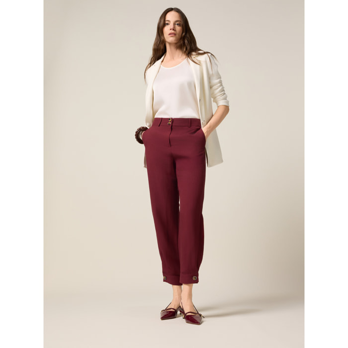 Oltre - Pantaloni baggy in lino/viscosa - Bordeaux