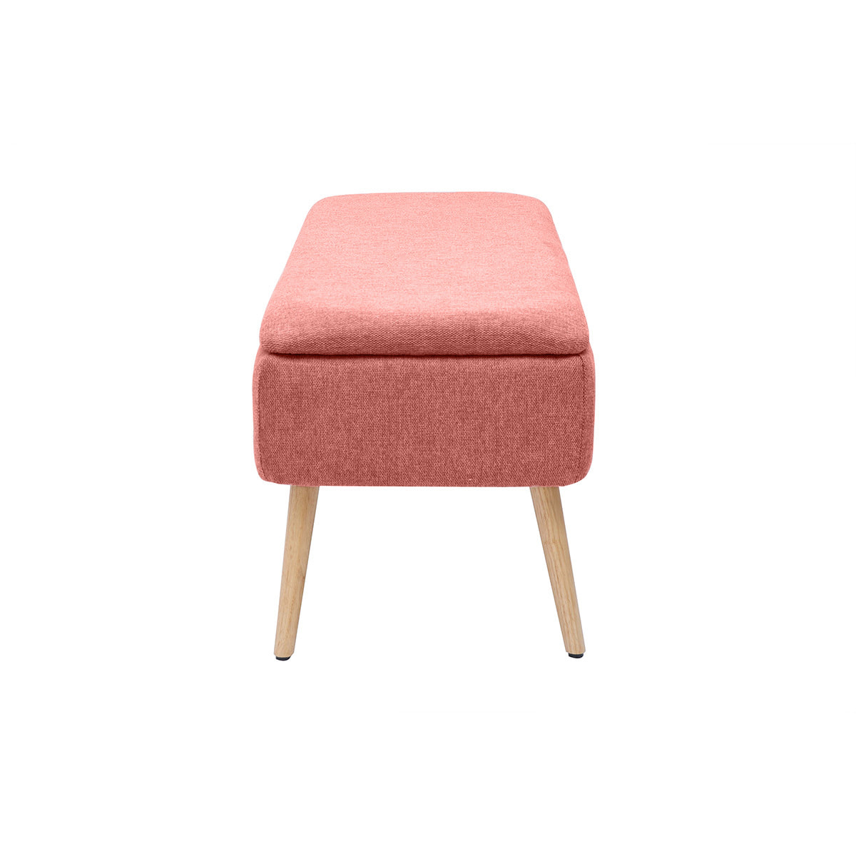Banc coffre en tissu effet velours texturé terracotta et bois clair massif L120 cm LARS