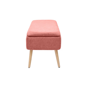 Banc coffre en tissu effet velours texturé terracotta et bois clair massif L120 cm LARS