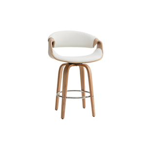 Tabouret de bar design blanc et bois clair H68 cm ARAMIS
