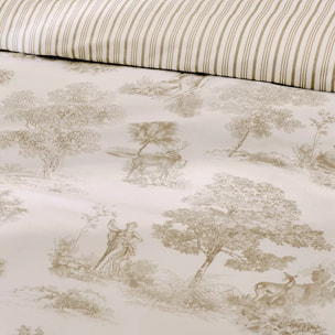 Housse de couette percale de coton imprimé beige Poesie naturel