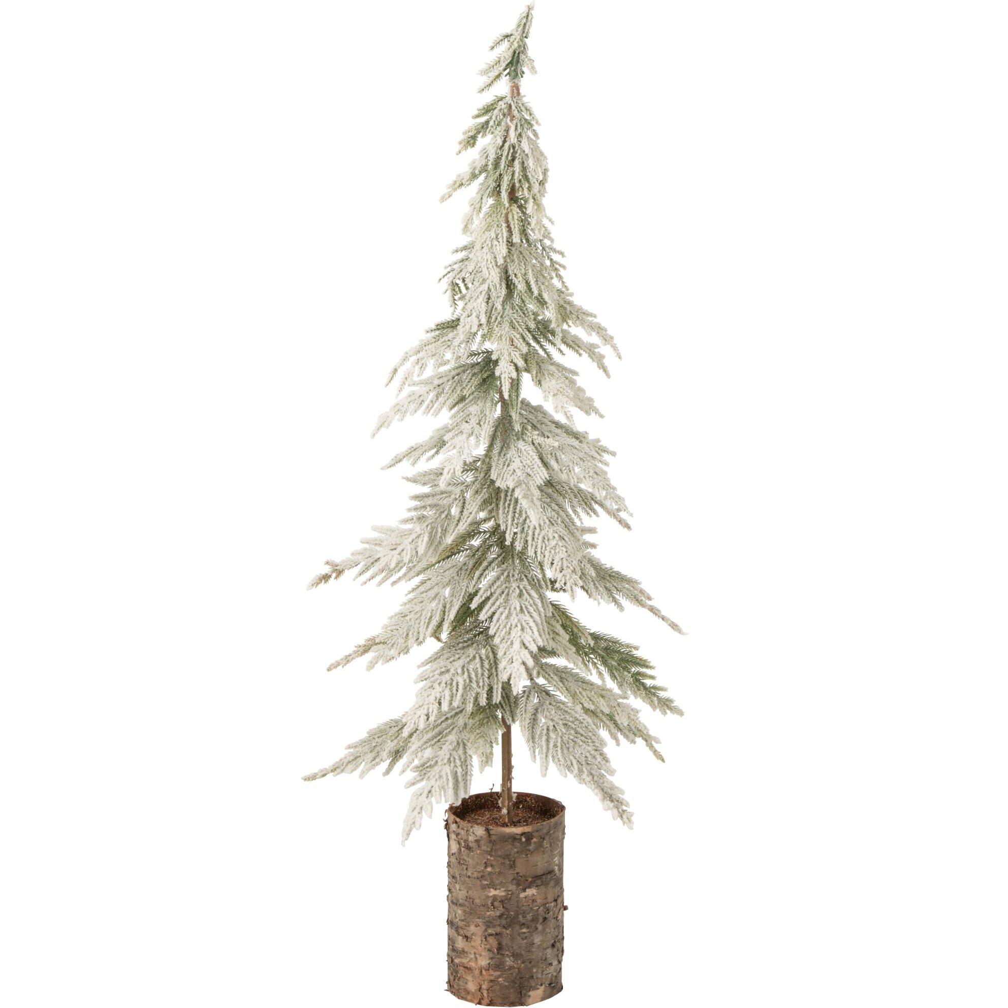 J-Line sapin de Noël enneigé avec socle en bois - polyéthylène - blanc/naturel - medium