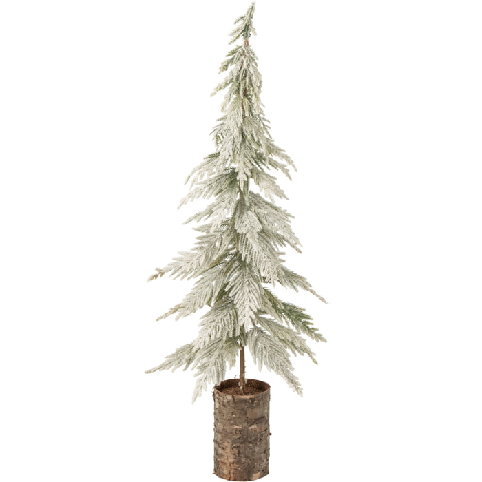 J-Line sapin de Noël enneigé avec socle en bois - polyéthylène - blanc/naturel - medium