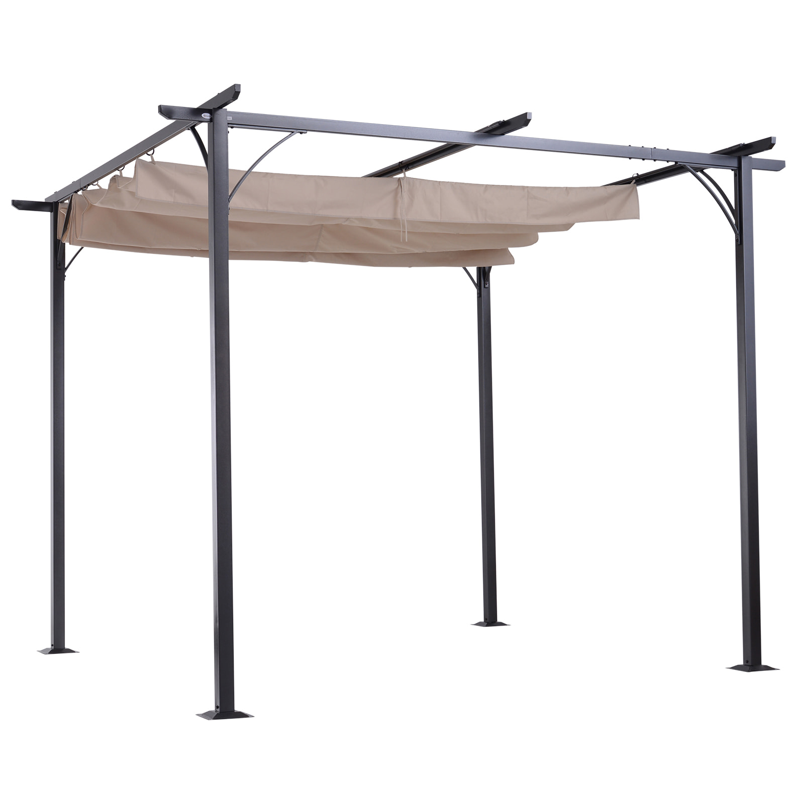 Pergola rétractable polyester beige métal époxy noir