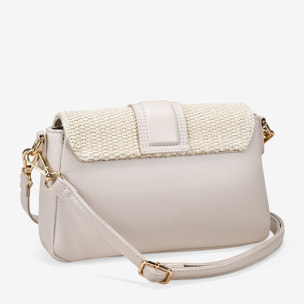 Bolso de hombro beige en rafia con solapa