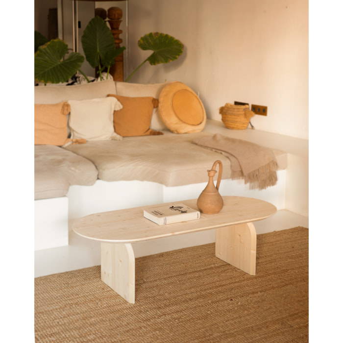 Table basse ovale en bois massif ton naturel en différentes tailles