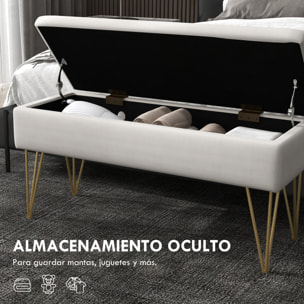 Banco Pie de Cama, Taburete Pie de Cama Tapizado en Lino Sintético con Patas de Acero y Asiento Acolchado, Estilo Moderno, Banco para Dormitorio, Entrada, Pasillo, Crema