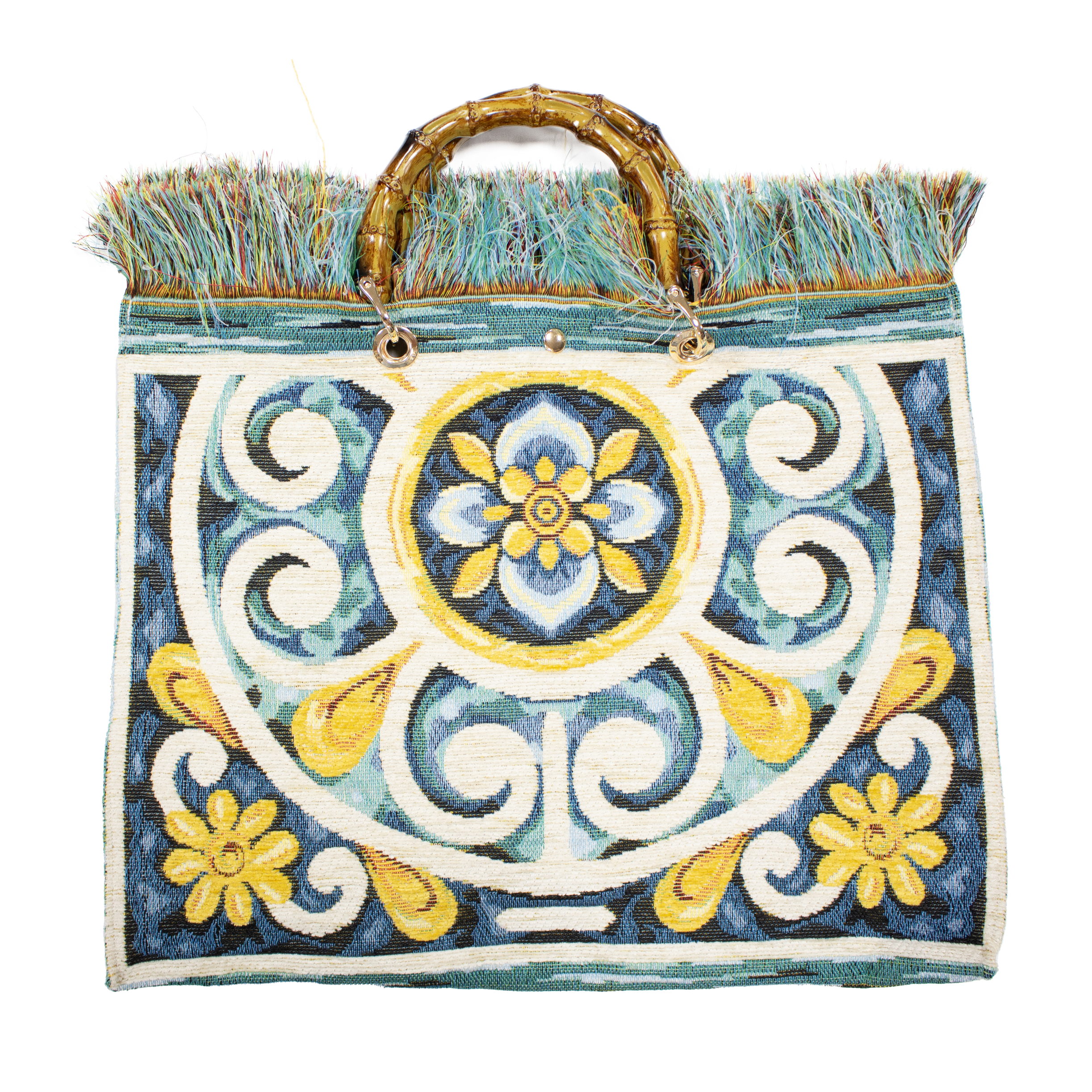 BORSA IN JACQUARD CON FRANGIA MODELLO VIENNA ANDALUSIA AZZURRO