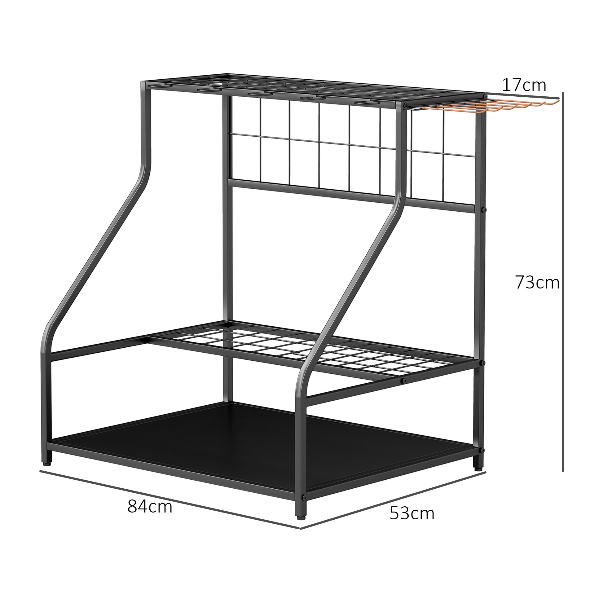 Organizador de Herramientas de Jardín, Estantería de Almacenamiento de 3 Niveles para Garaje con Ganchos, para Palas, Rastrillos, Escobas, Soporte de Metal