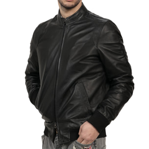 Giubbino in vera pelle di vitello Nero-Slim Fit