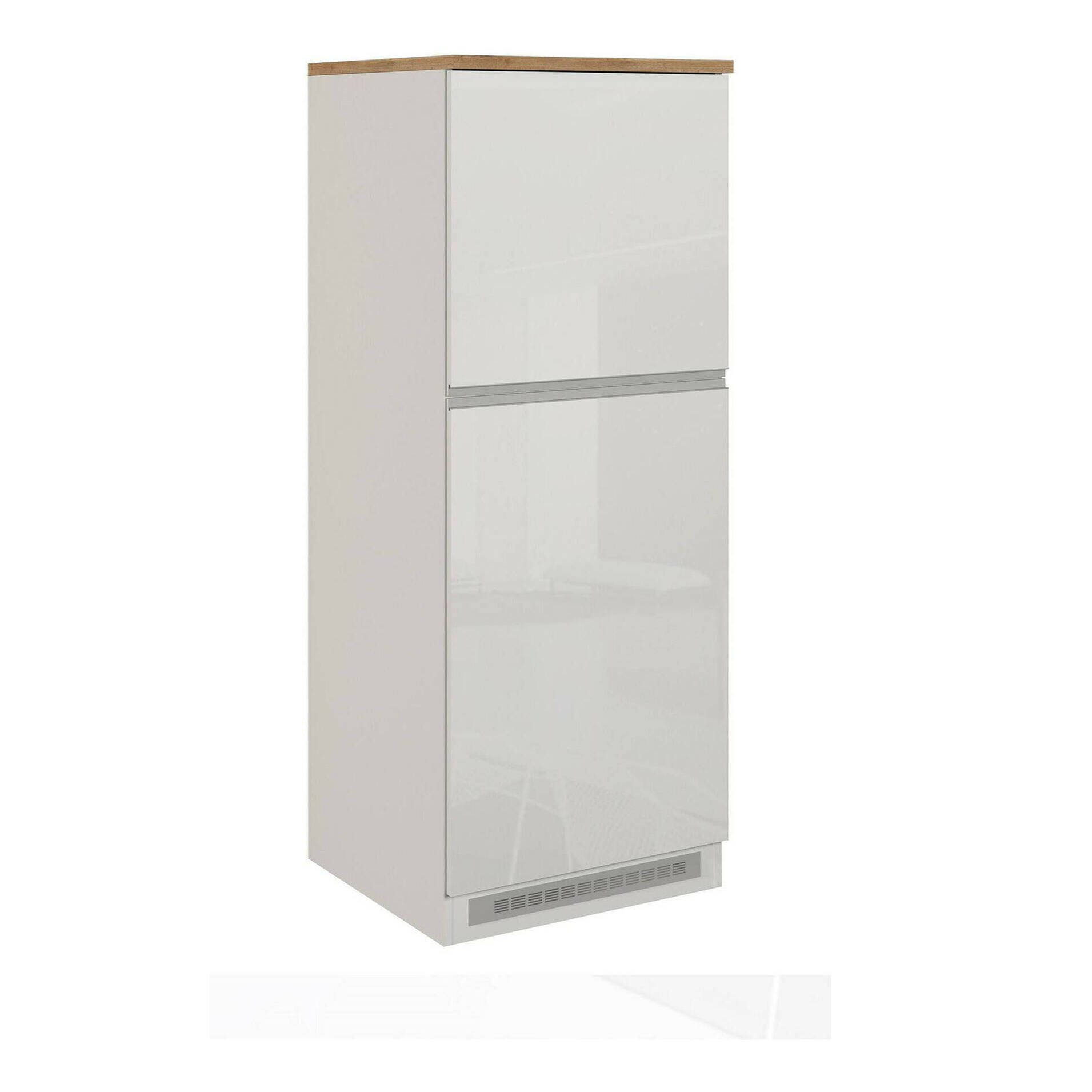 Dispensa da cucina Dcasasol, Mobile multiuso, Armadio porta frigo a 2 ante, 100% Made in Italy, 60x60h165 cm, Bianco lucido e Rovere