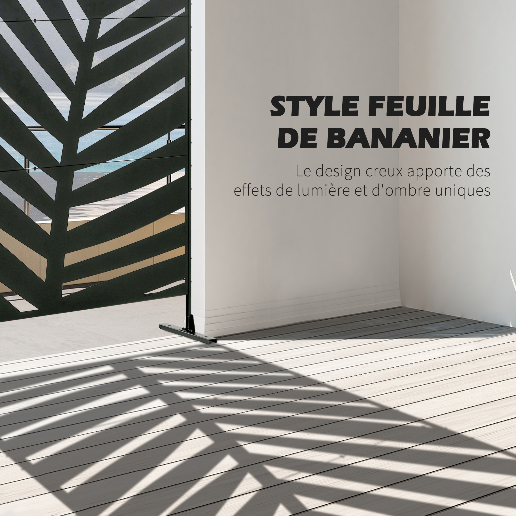 Panneau décoratif extérieur métal - brise vue motif feuilles - visserie incluse - dim. 122L x 45l x 198H cm - acier thermolaqué noir