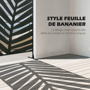 Panneau décoratif extérieur métal - brise vue motif feuilles - visserie incluse - dim. 122L x 45l x 198H cm - acier thermolaqué noir