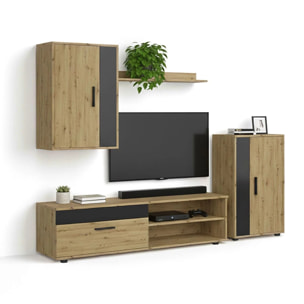 Salón modular con mueble TV en aplino y negro 190 cm Lunet Alpino - Negro