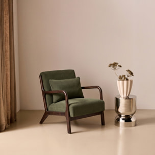 Fauteuil scandinave bois d'hévéa teinté wengé et velours côtelé LORENS