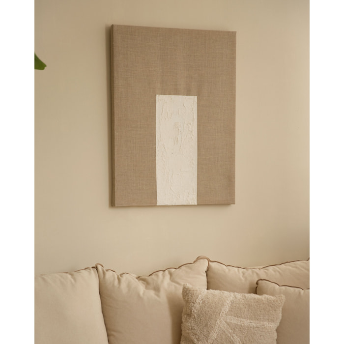 Cuadro beige y blanco decorativo sobre lino con bastidor de madera pintado artesanalmente con pintura al óleo en varias medidas