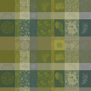 Nappe pur coton enduit motif jacquard vert Mille bois d'automne mousse