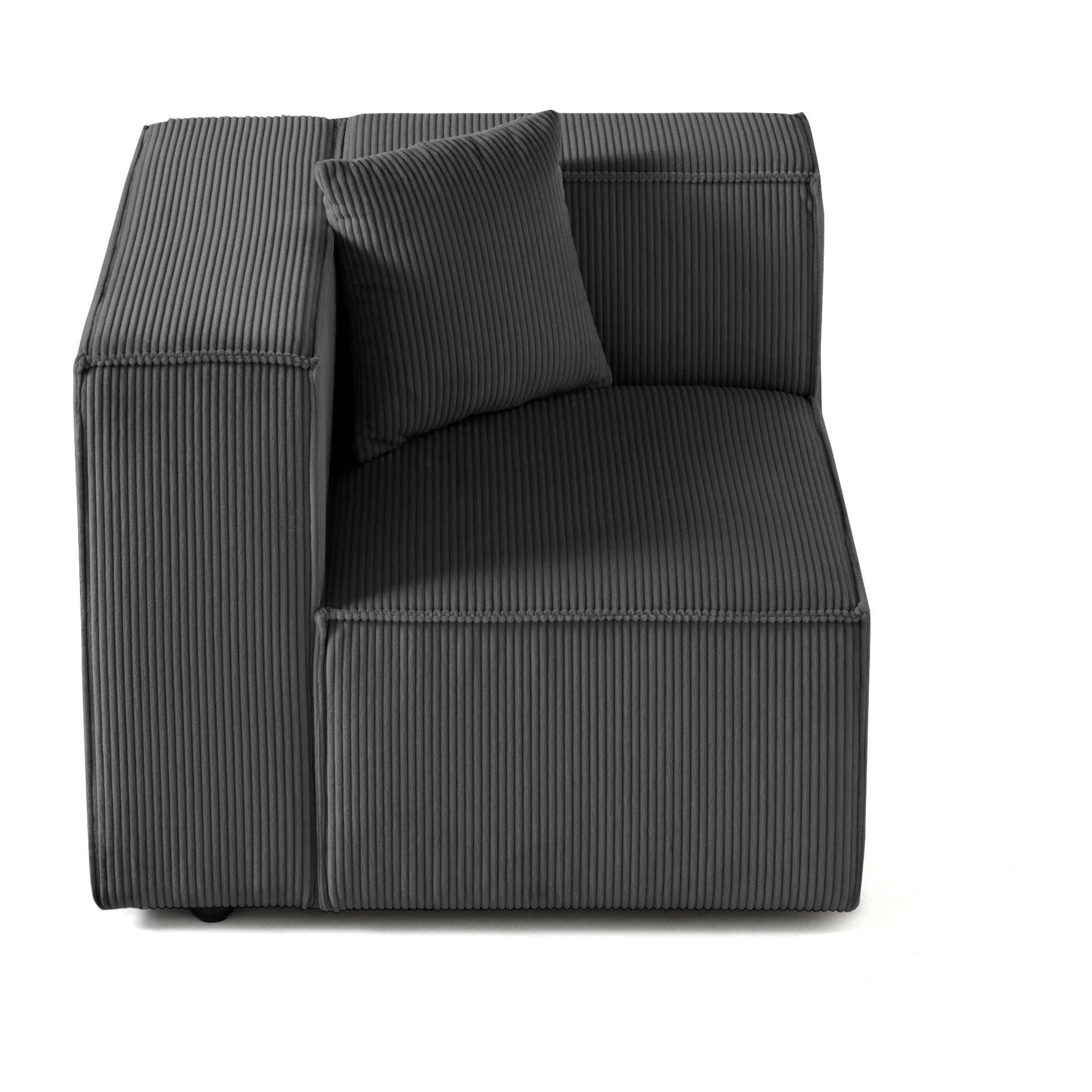 Arty - module d'assise gauche - en velours côtelé - Gris foncé