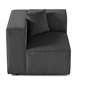 Arty - module d'assise gauche - en velours côtelé - Gris foncé
