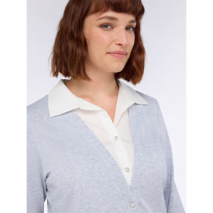 Fiorella Rubino - Camicia bimaterica con colletto a contrasto - Grigio