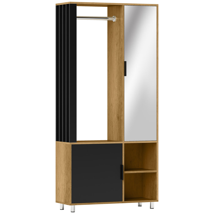 Armoire de chambre penderie dressing miroir design 2 portes, 4 étagères, 2 niches, tringle