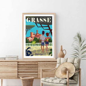 Affiche Voyage à Grasse Affiche + cadre en bois - Chêne