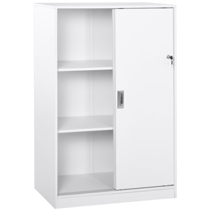 Armoire de bureau 2 portes coulissantes verrouillables dim. 80L x 40l x 120H cm 2 étagères panneaux particules blanc