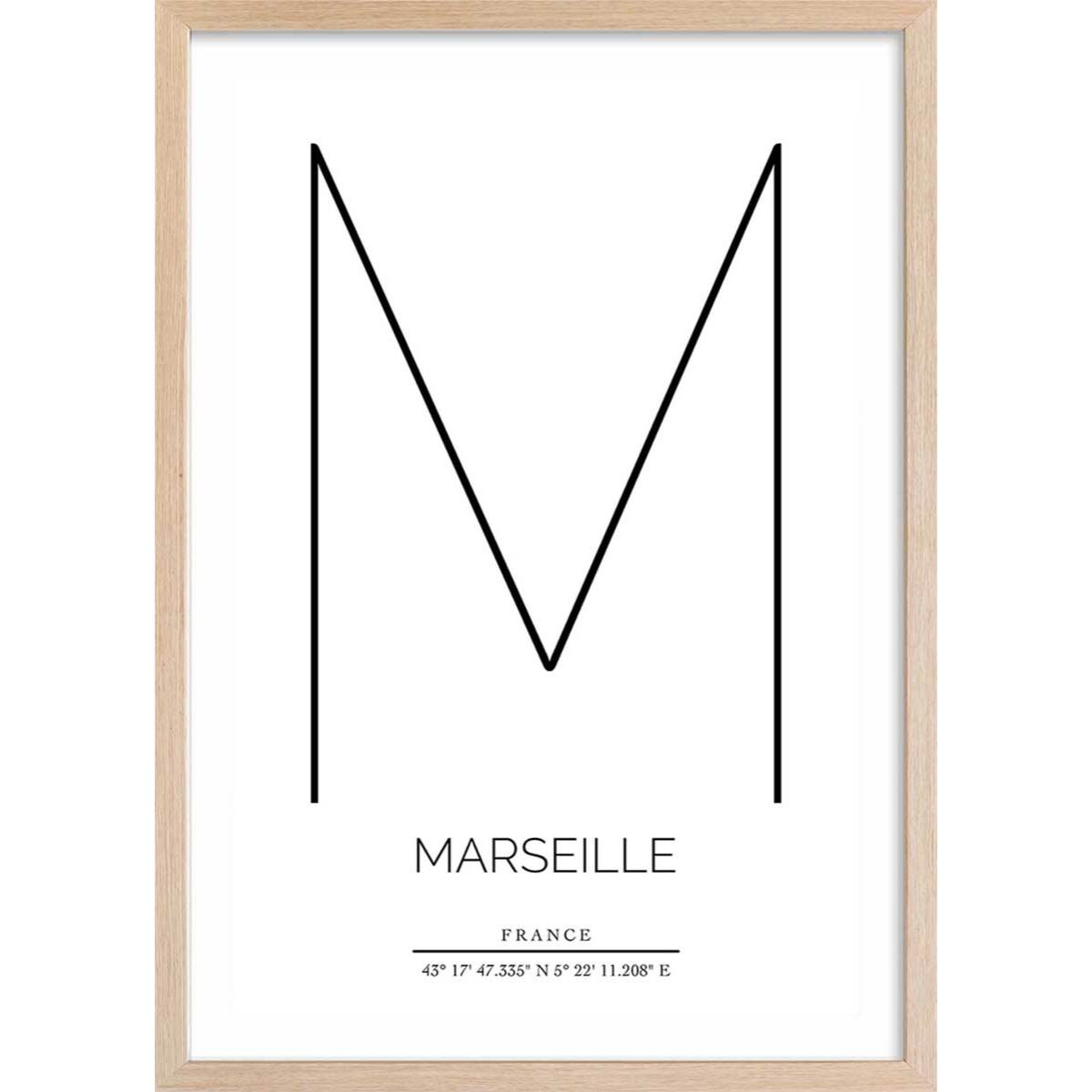 Poster m marseille Affiche + cadre en bois - Chêne