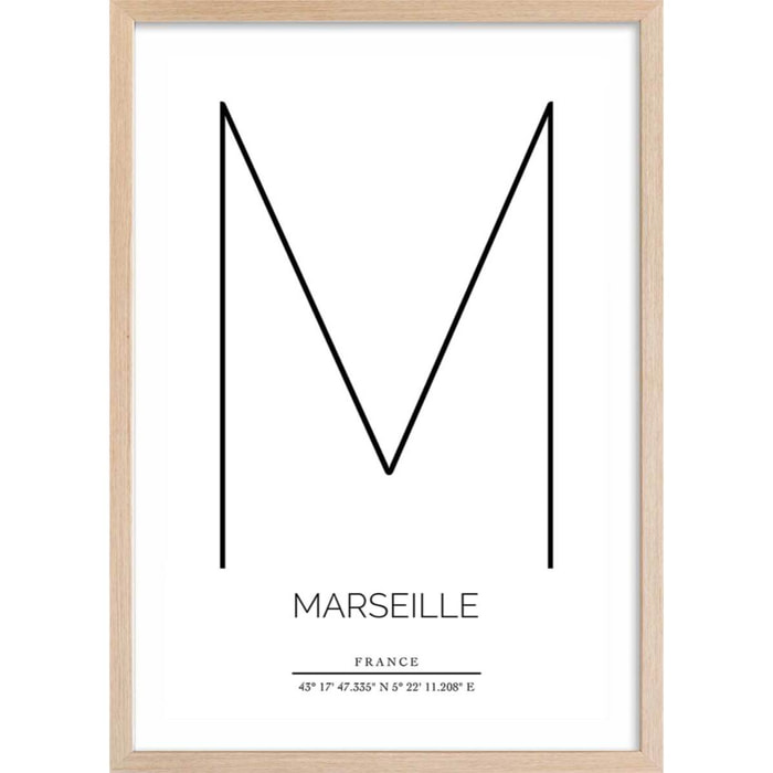 Poster m marseille Affiche + cadre en bois - Chêne