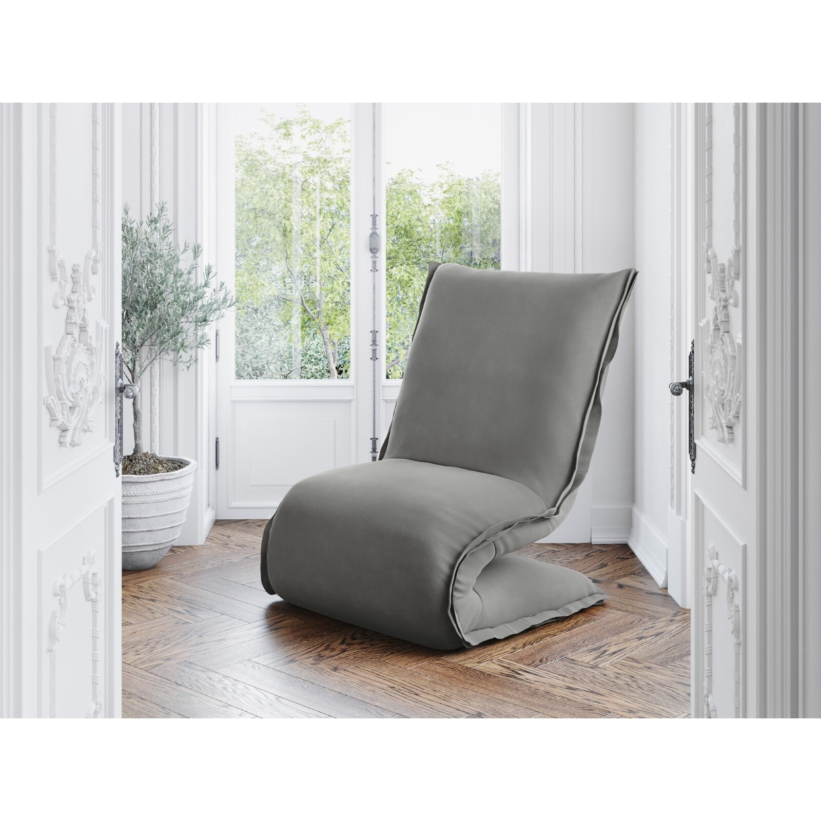 Fauteuil "Adeline" en velours gris clair