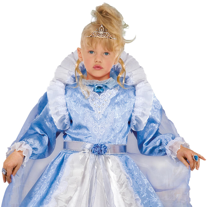 Abito Regina Del Castello Costume Carnevale Azzurro Bianco Bambina